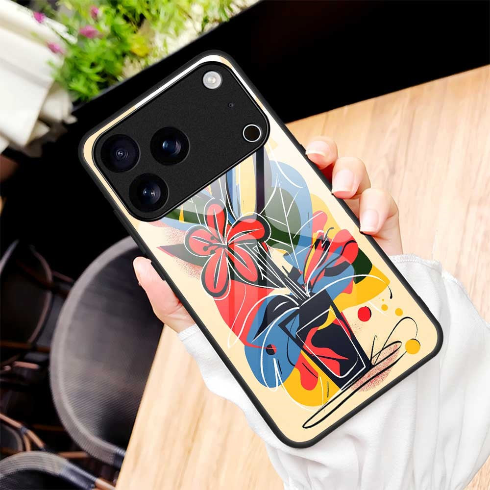For iPhone 17 Pro Max Case Anti Drop PC TPU Tempered Glass Pattern Printing Phone Back Cover - B0172