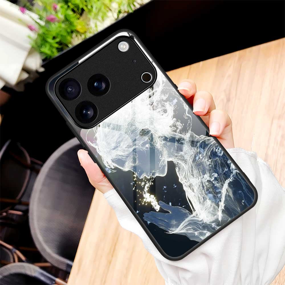 For iPhone 17 Pro Max Case Anti Drop PC TPU Tempered Glass Pattern Printing Phone Back Cover - B0175