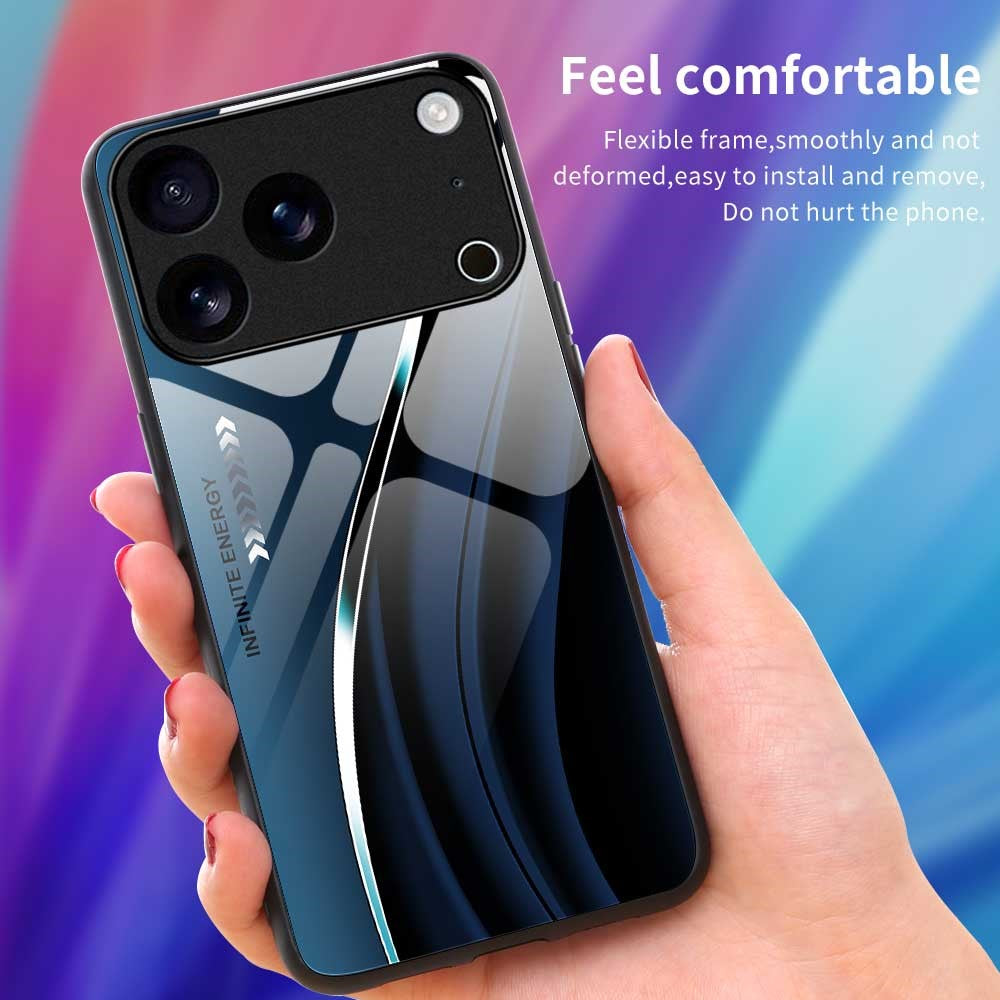 For iPhone 17 Pro Max Case Anti Drop PC TPU Tempered Glass Pattern Printing Phone Back Cover - B0176