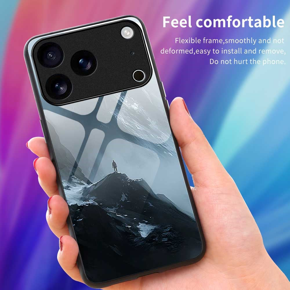 For iPhone 17 Pro Max Case Anti Drop PC TPU Tempered Glass Pattern Printing Phone Back Cover - B0178