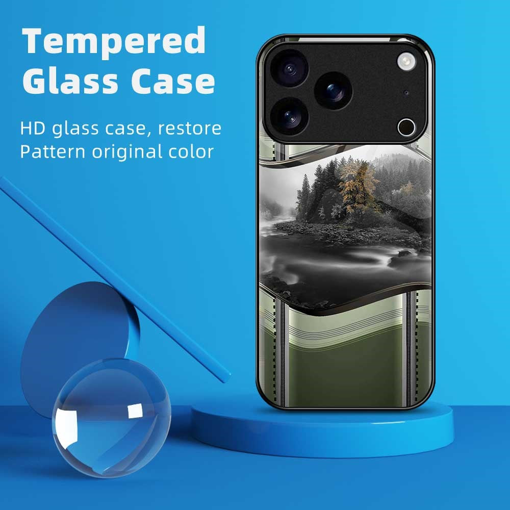For iPhone 17 Pro Max Case Anti Drop PC TPU Tempered Glass Pattern Printing Phone Back Cover - B0185