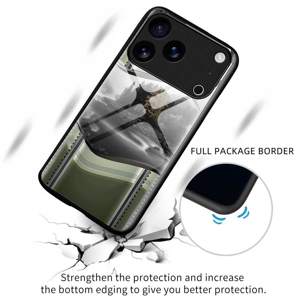 For iPhone 17 Pro Max Case Anti Drop PC TPU Tempered Glass Pattern Printing Phone Back Cover - B0185