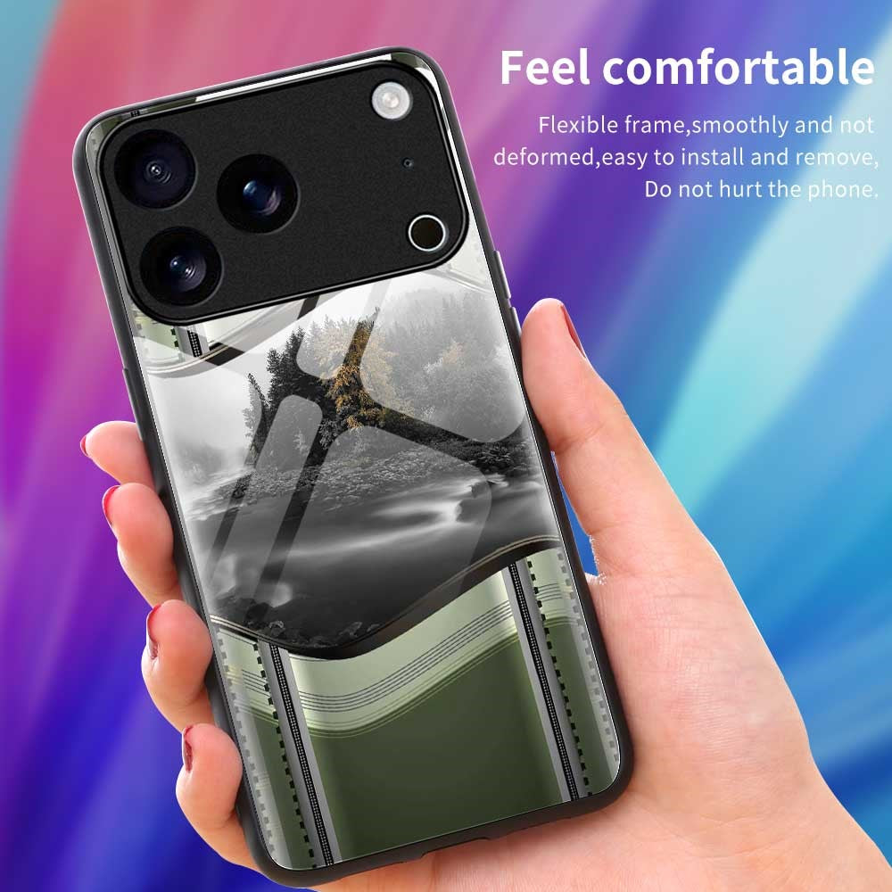 For iPhone 17 Pro Max Case Anti Drop PC TPU Tempered Glass Pattern Printing Phone Back Cover - B0185
