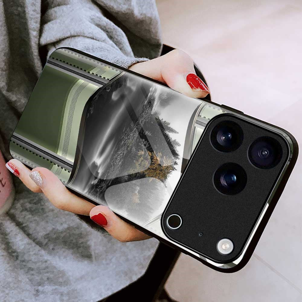 For iPhone 17 Pro Max Case Anti Drop PC TPU Tempered Glass Pattern Printing Phone Back Cover - B0185