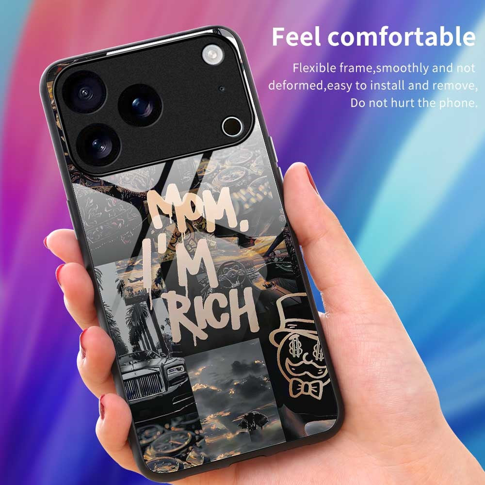 For iPhone 17 Pro Max Case Anti Drop PC TPU Tempered Glass Pattern Printing Phone Back Cover - B0190