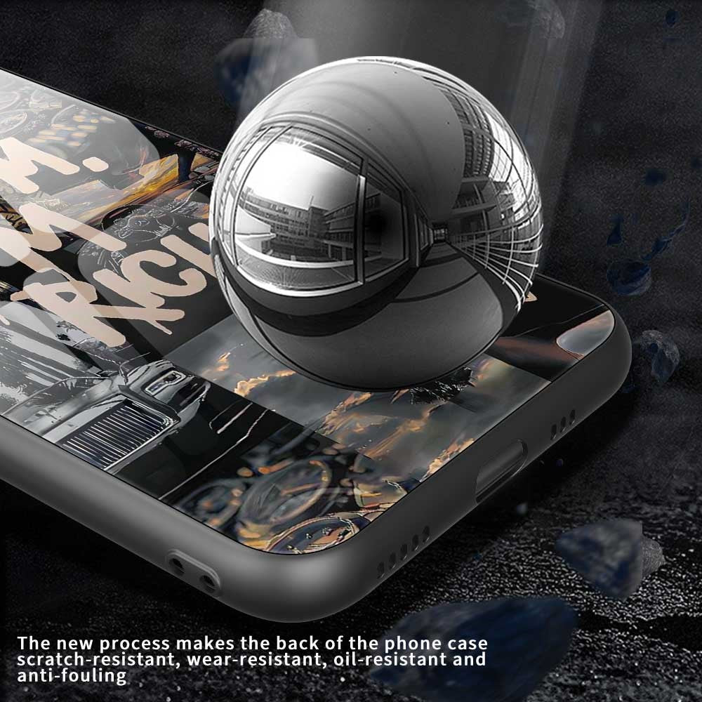 For iPhone 17 Pro Max Case Anti Drop PC TPU Tempered Glass Pattern Printing Phone Back Cover - B0190