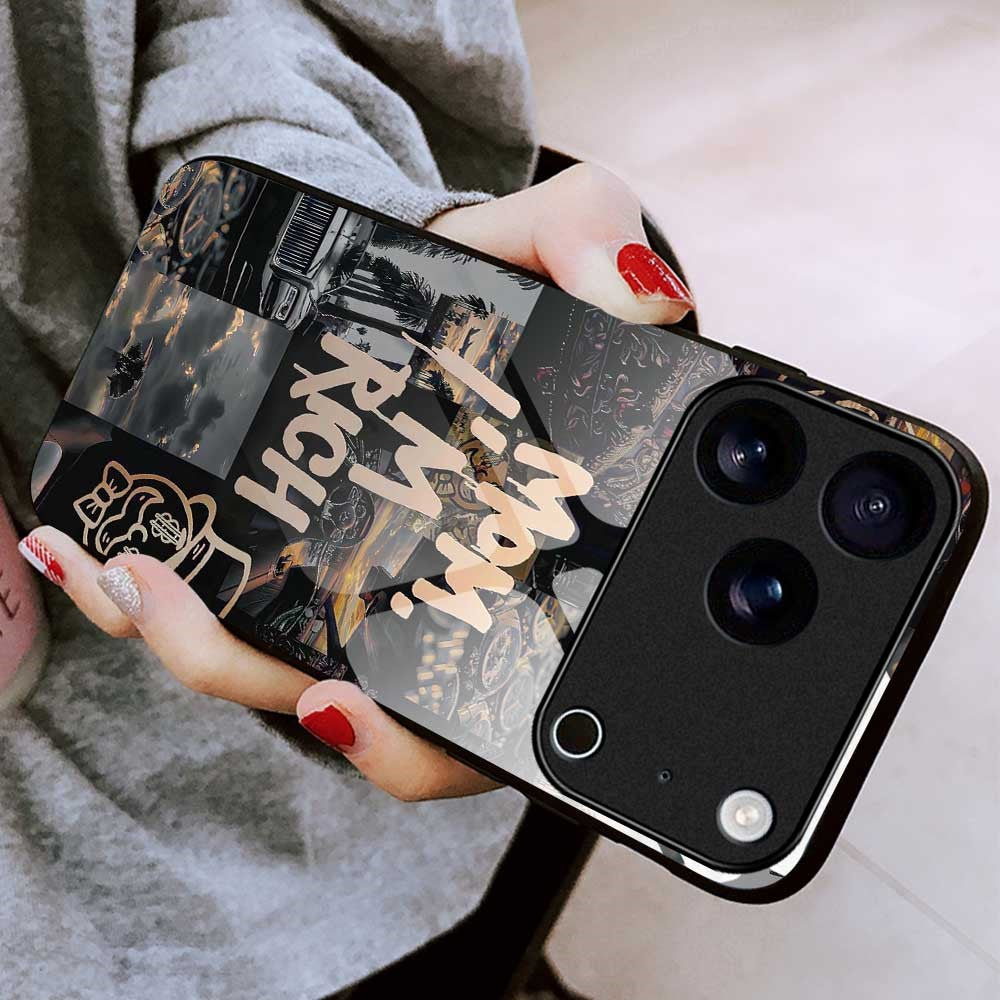 For iPhone 17 Pro Max Case Anti Drop PC TPU Tempered Glass Pattern Printing Phone Back Cover - B0190