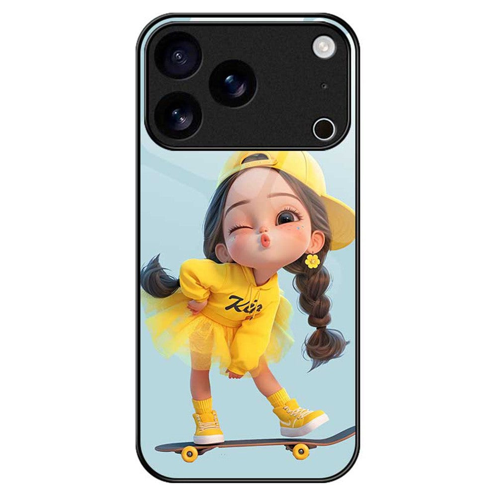 For iPhone 17 Pro Max Case Anti Drop PC TPU Tempered Glass Pattern Printing Phone Back Cover - B0191