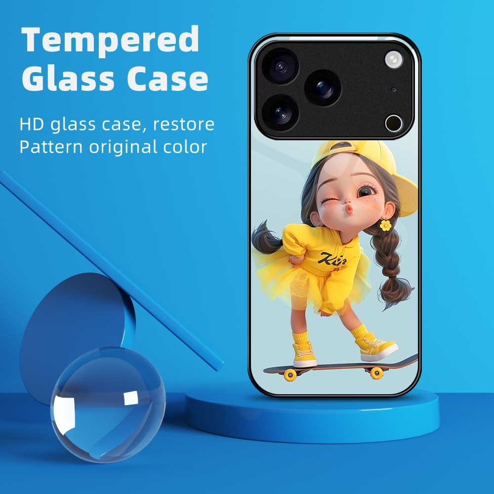 For iPhone 17 Pro Max Case Anti Drop PC TPU Tempered Glass Pattern Printing Phone Back Cover - B0191