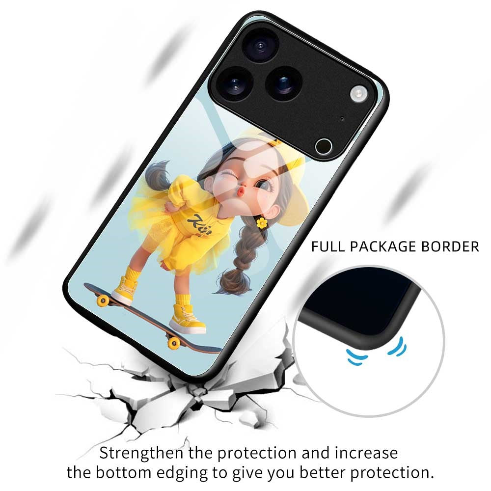 For iPhone 17 Pro Max Case Anti Drop PC TPU Tempered Glass Pattern Printing Phone Back Cover - B0191