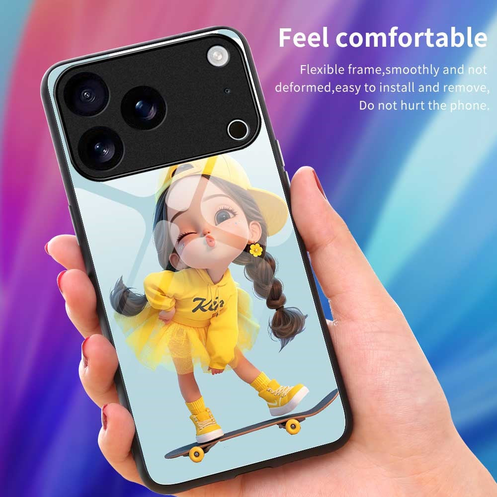 For iPhone 17 Pro Max Case Anti Drop PC TPU Tempered Glass Pattern Printing Phone Back Cover - B0191