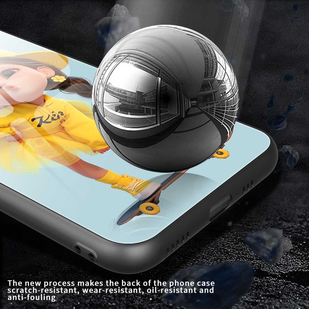For iPhone 17 Pro Max Case Anti Drop PC TPU Tempered Glass Pattern Printing Phone Back Cover - B0191