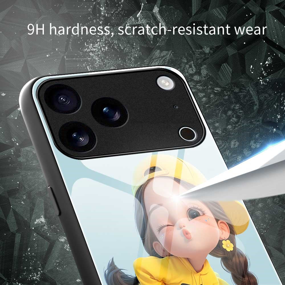 For iPhone 17 Pro Max Case Anti Drop PC TPU Tempered Glass Pattern Printing Phone Back Cover - B0191