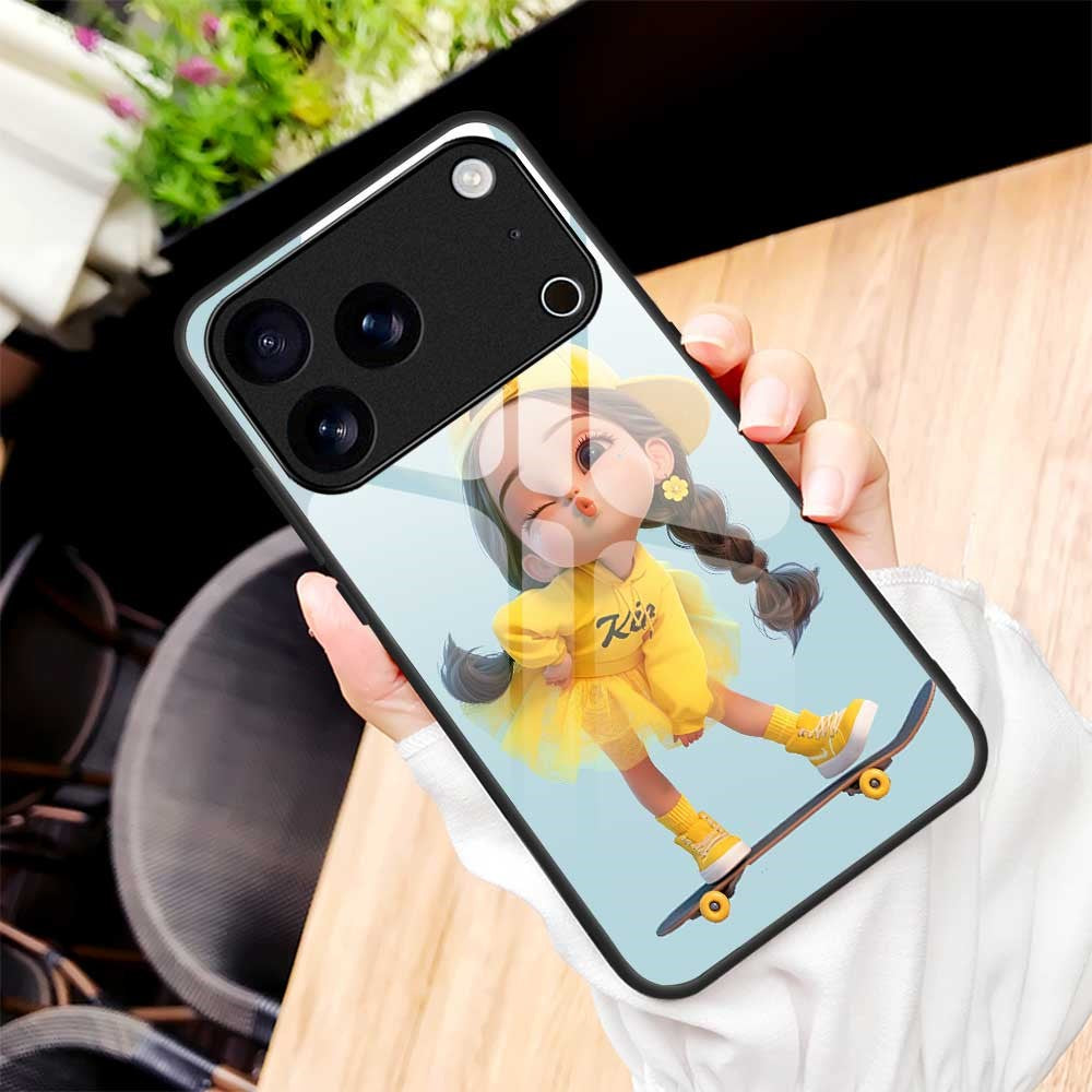 For iPhone 17 Pro Max Case Anti Drop PC TPU Tempered Glass Pattern Printing Phone Back Cover - B0191