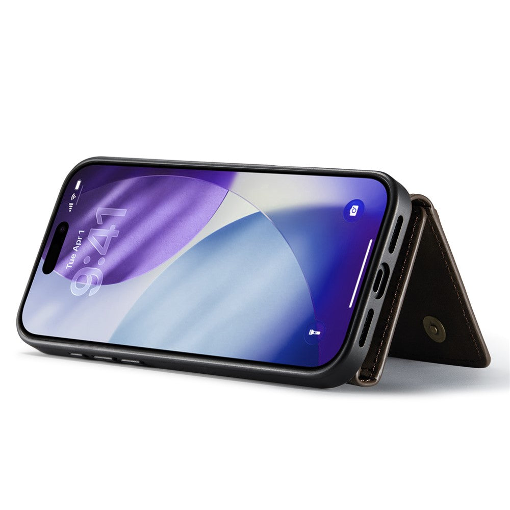 DG.MING M1 Series for iPhone 17 Pro Max Case Kickstand PU Phone Cover with Detachable Wallet - Coffee