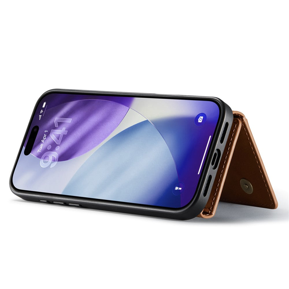 DG.MING M1 Series for iPhone 17 Pro Max Case Kickstand PU Phone Cover with Detachable Wallet - Brown
