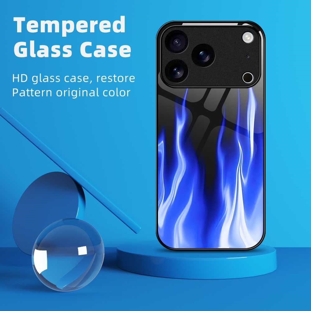 For iPhone 17 Pro Max Case Anti Drop TPU PC Tempered Glass Pattern Printing Phone Back Cover - B0193