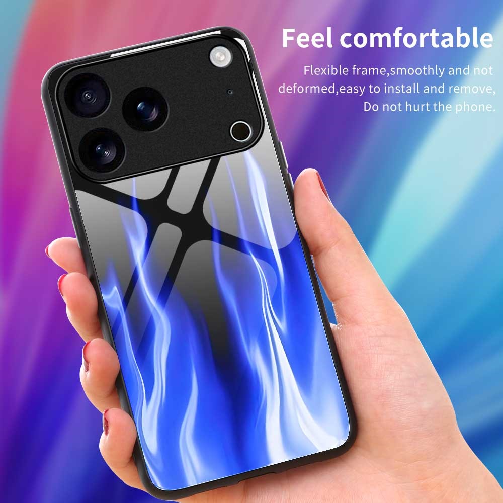 For iPhone 17 Pro Max Case Anti Drop TPU PC Tempered Glass Pattern Printing Phone Back Cover - B0193