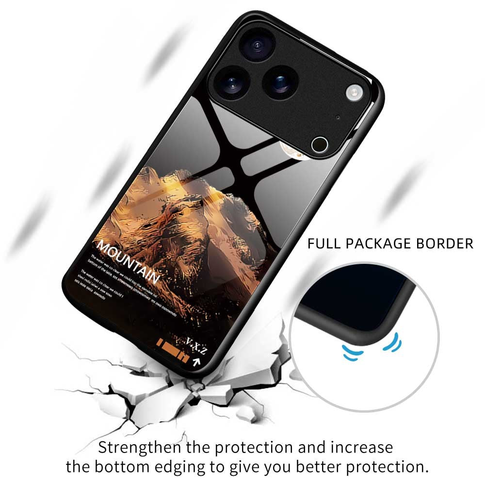 For iPhone 17 Pro Max Case Anti Drop TPU PC Tempered Glass Pattern Printing Phone Back Cover - B0195