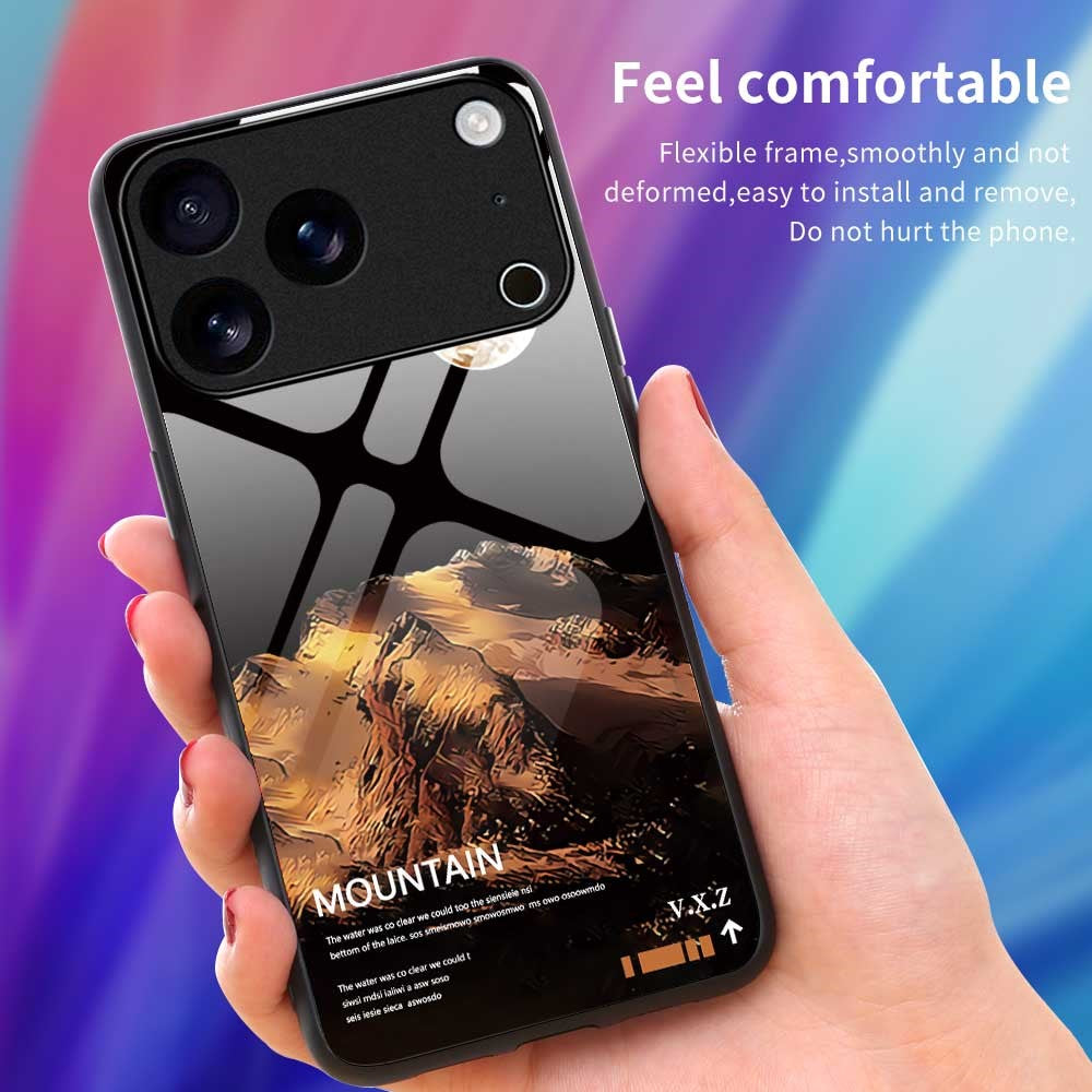 For iPhone 17 Pro Max Case Anti Drop TPU PC Tempered Glass Pattern Printing Phone Back Cover - B0195