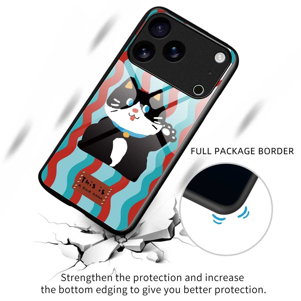 For iPhone 17 Pro Max Case Anti Drop TPU PC Tempered Glass Pattern Printing Phone Back Cover - B0198