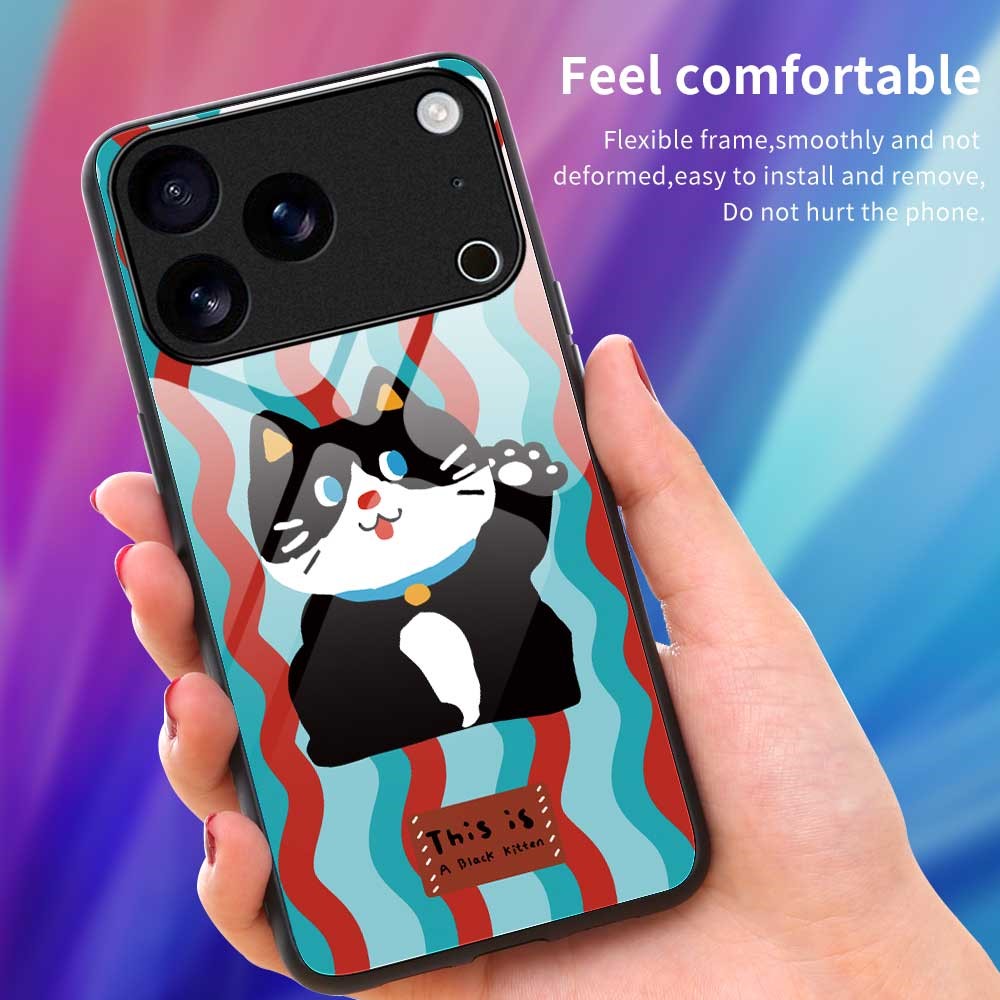 For iPhone 17 Pro Max Case Anti Drop TPU PC Tempered Glass Pattern Printing Phone Back Cover - B0198
