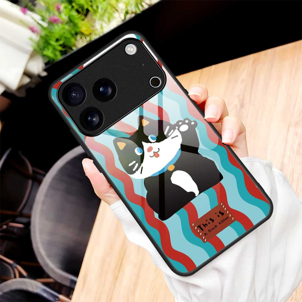For iPhone 17 Pro Max Case Anti Drop TPU PC Tempered Glass Pattern Printing Phone Back Cover - B0198