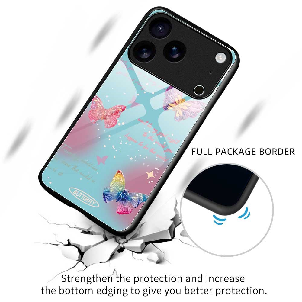 For iPhone 17 Pro Max Case Anti Drop TPU PC Tempered Glass Pattern Printing Phone Back Cover - B0199