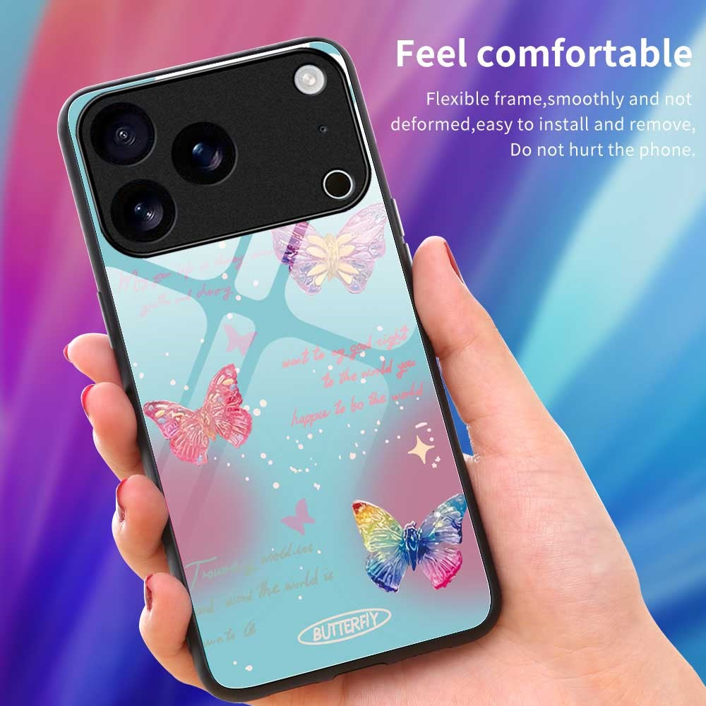 For iPhone 17 Pro Max Case Anti Drop TPU PC Tempered Glass Pattern Printing Phone Back Cover - B0199