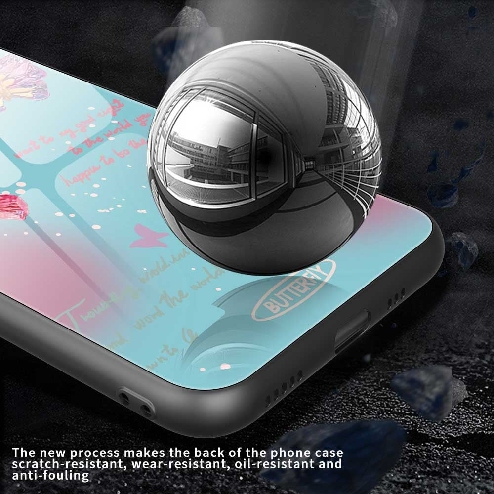 For iPhone 17 Pro Max Case Anti Drop TPU PC Tempered Glass Pattern Printing Phone Back Cover - B0199