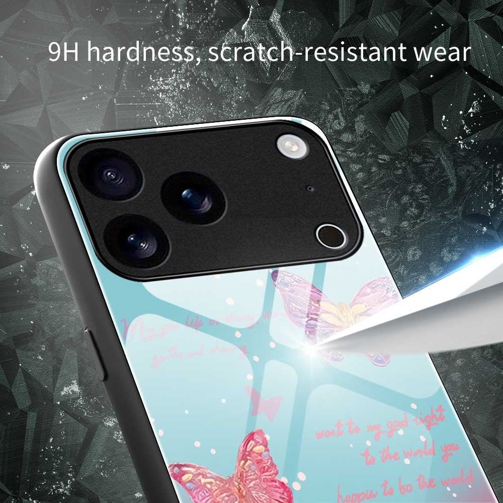 For iPhone 17 Pro Max Case Anti Drop TPU PC Tempered Glass Pattern Printing Phone Back Cover - B0199