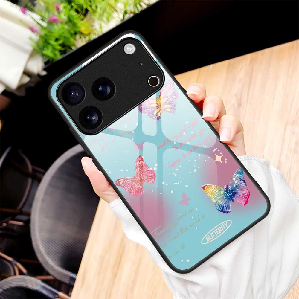 For iPhone 17 Pro Max Case Anti Drop TPU PC Tempered Glass Pattern Printing Phone Back Cover - B0199