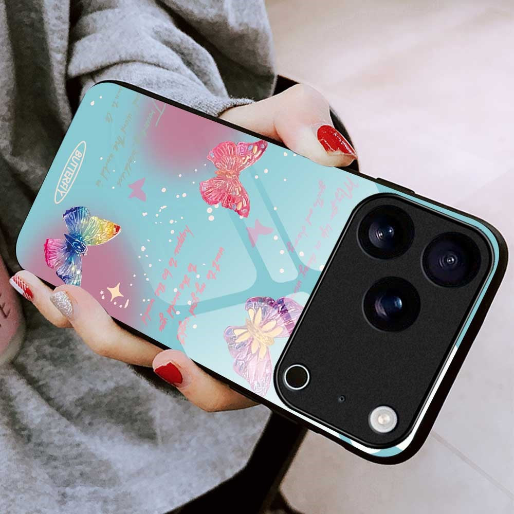 For iPhone 17 Pro Max Case Anti Drop TPU PC Tempered Glass Pattern Printing Phone Back Cover - B0199