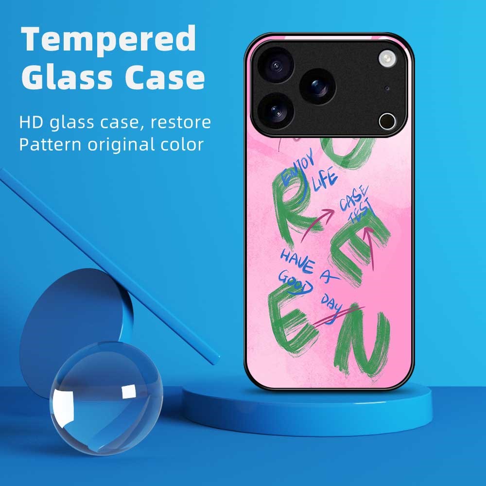 For iPhone 17 Pro Max Case Anti Drop TPU PC Tempered Glass Pattern Printing Phone Back Cover - B0202