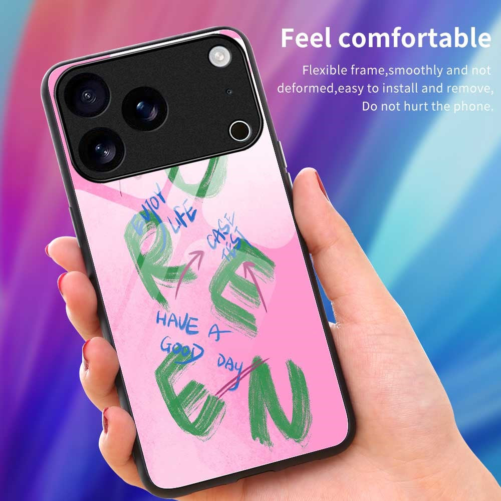 For iPhone 17 Pro Max Case Anti Drop TPU PC Tempered Glass Pattern Printing Phone Back Cover - B0202