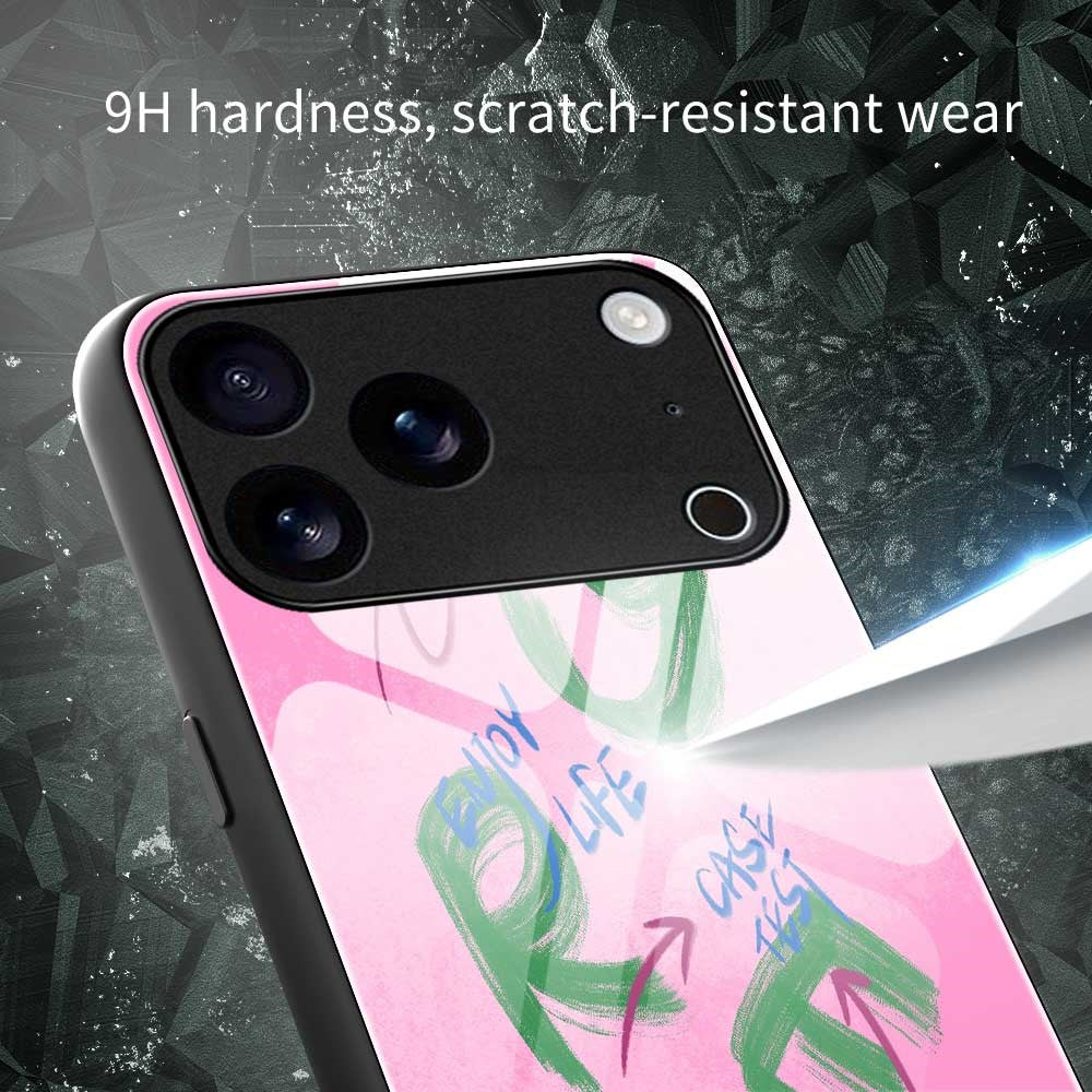 For iPhone 17 Pro Max Case Anti Drop TPU PC Tempered Glass Pattern Printing Phone Back Cover - B0202