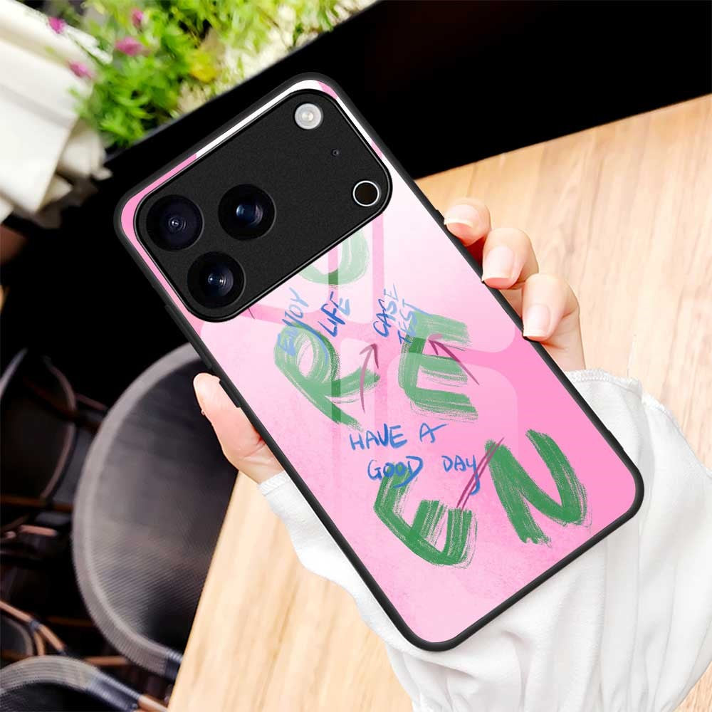 For iPhone 17 Pro Max Case Anti Drop TPU PC Tempered Glass Pattern Printing Phone Back Cover - B0202