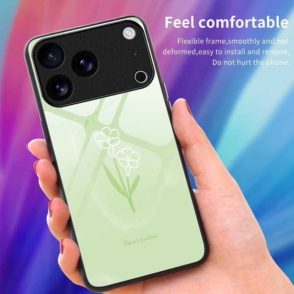 For iPhone 17 Pro Max Case Anti Drop TPU PC Tempered Glass Pattern Printing Phone Back Cover - B0204