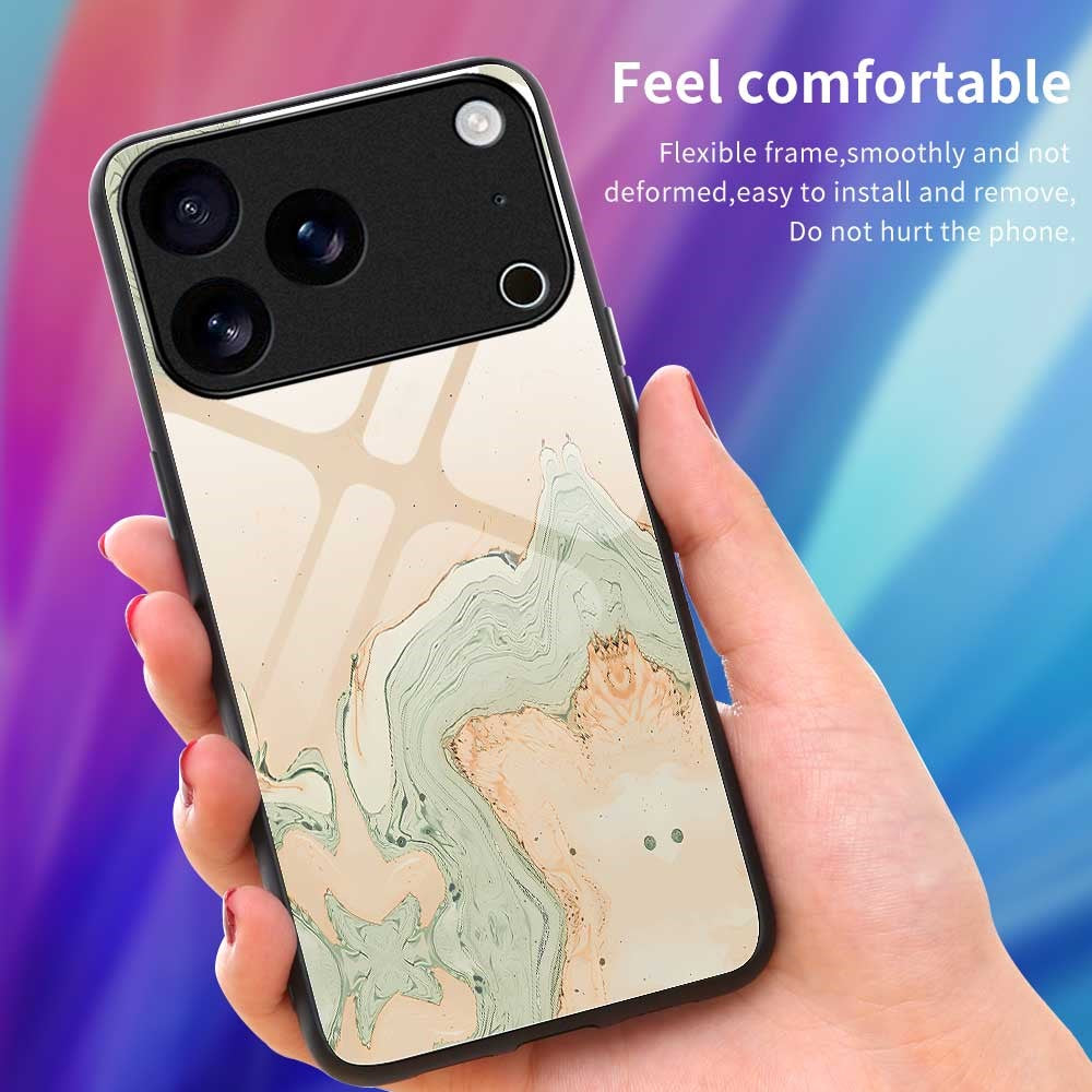 For iPhone 17 Pro Max Case Anti Drop TPU PC Tempered Glass Pattern Printing Phone Back Cover - B0205
