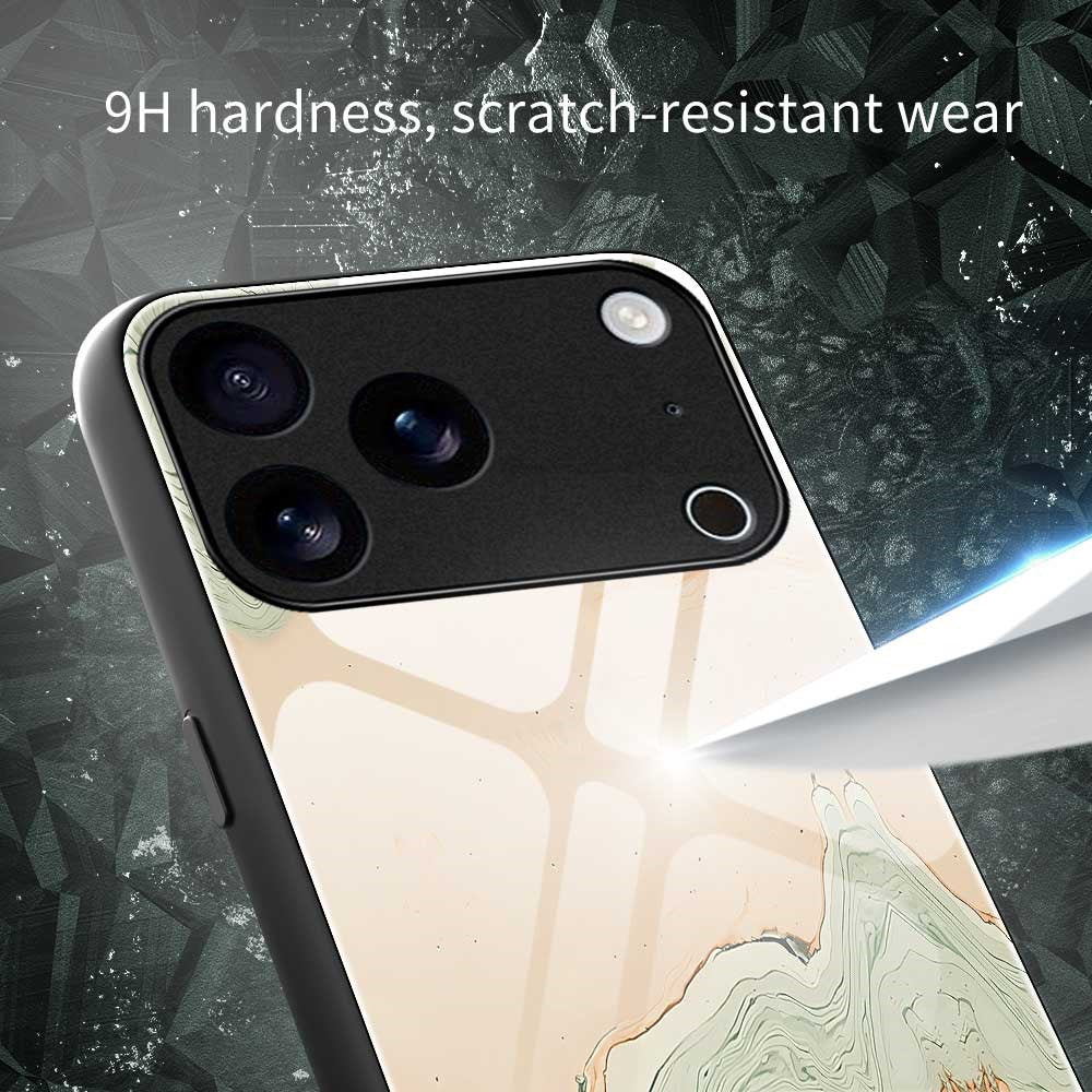 For iPhone 17 Pro Max Case Anti Drop TPU PC Tempered Glass Pattern Printing Phone Back Cover - B0205