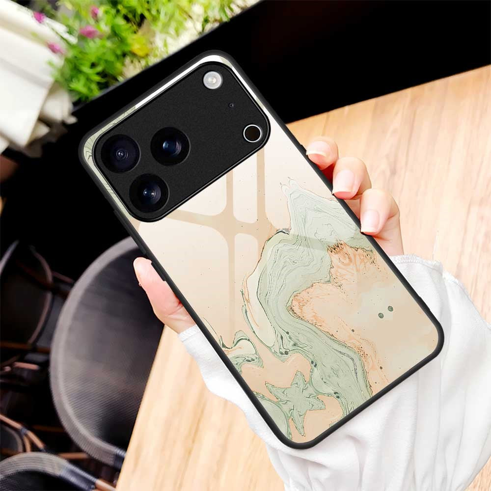 For iPhone 17 Pro Max Case Anti Drop TPU PC Tempered Glass Pattern Printing Phone Back Cover - B0205