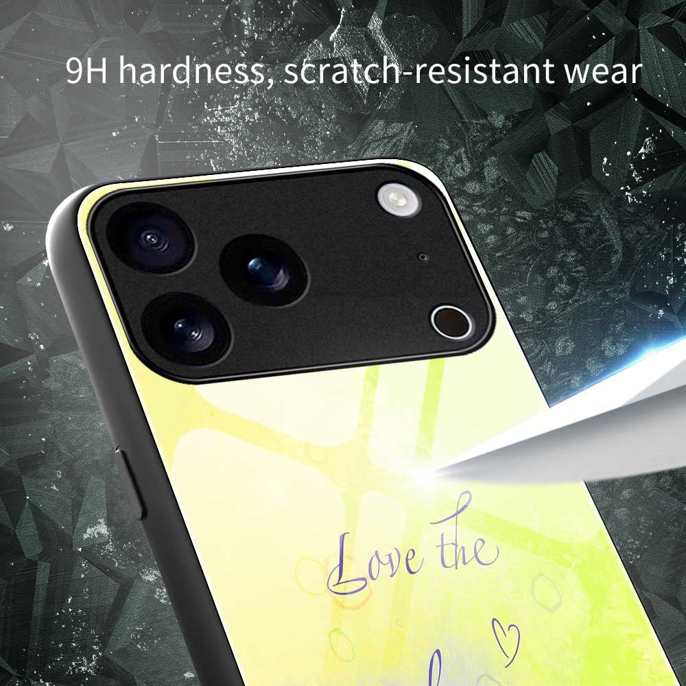 For iPhone 17 Pro Max Case Anti Drop TPU PC Tempered Glass Pattern Printing Phone Back Cover - B0206