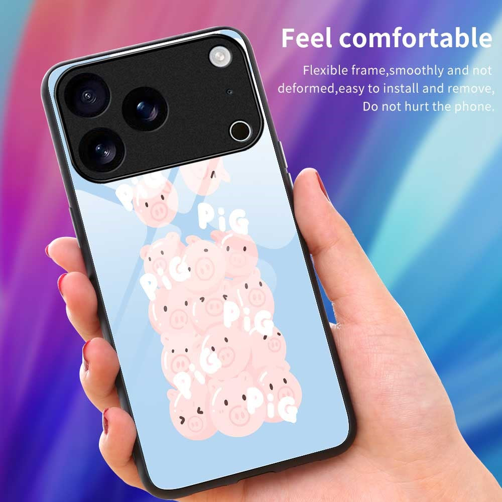 For iPhone 17 Pro Max Case Anti Drop TPU PC Tempered Glass Pattern Printing Phone Back Cover - B0208