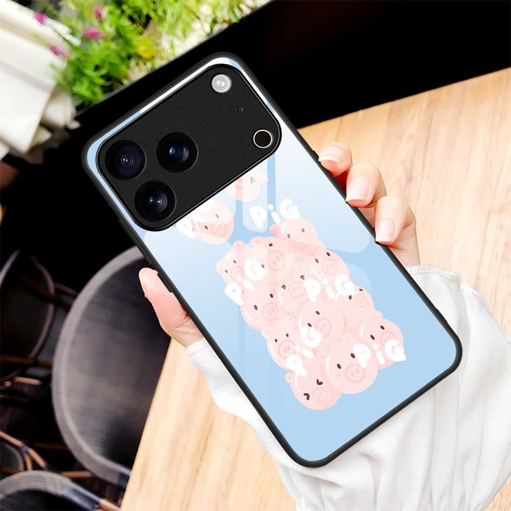 For iPhone 17 Pro Max Case Anti Drop TPU PC Tempered Glass Pattern Printing Phone Back Cover - B0208