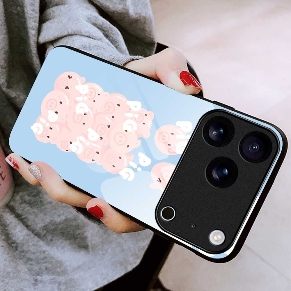 For iPhone 17 Pro Max Case Anti Drop TPU PC Tempered Glass Pattern Printing Phone Back Cover - B0208