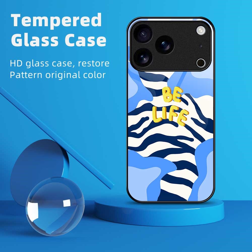 For iPhone 17 Pro Max Case Anti Drop TPU PC Tempered Glass Pattern Printing Phone Back Cover - B0210