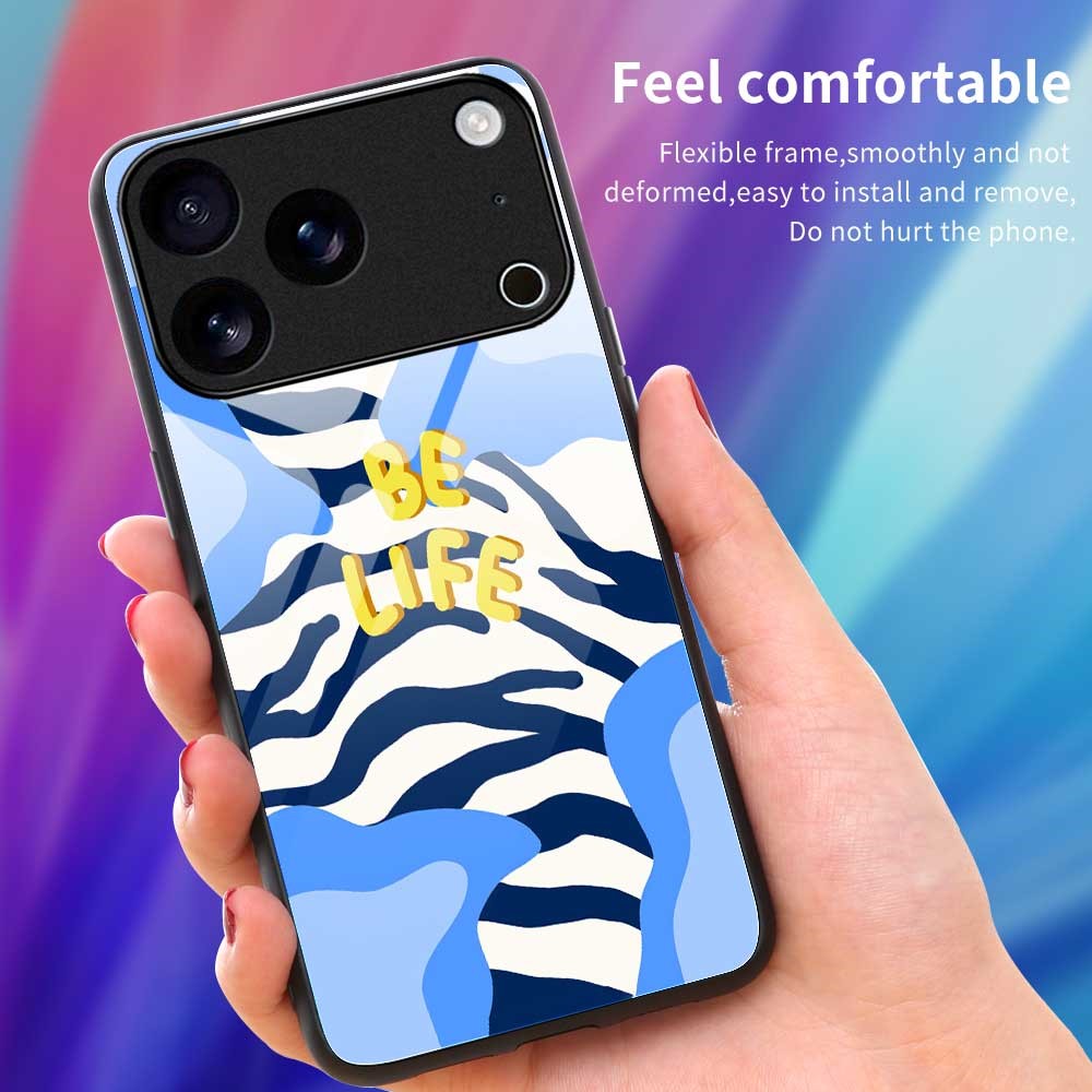 For iPhone 17 Pro Max Case Anti Drop TPU PC Tempered Glass Pattern Printing Phone Back Cover - B0210