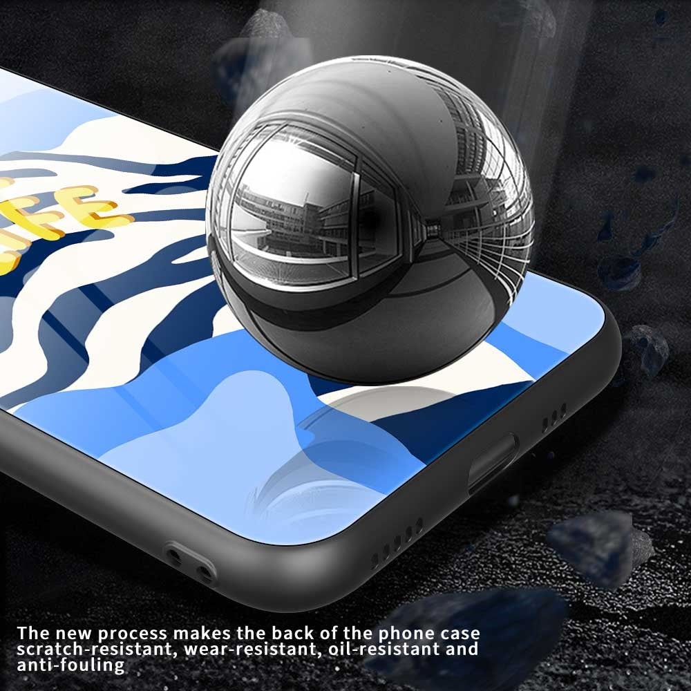 For iPhone 17 Pro Max Case Anti Drop TPU PC Tempered Glass Pattern Printing Phone Back Cover - B0210