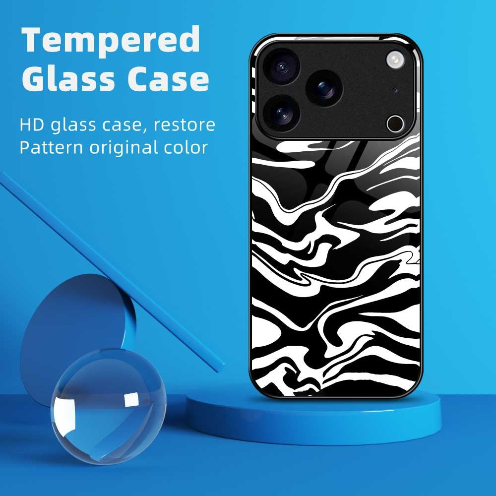 For iPhone 17 Pro Max Case Anti Drop TPU PC Tempered Glass Pattern Printing Phone Back Cover - B0212