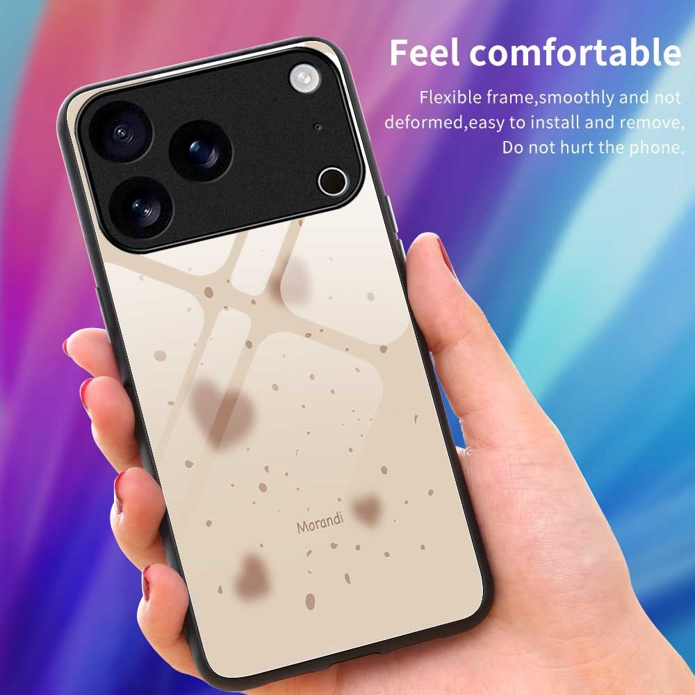 For iPhone 17 Pro Max Case Anti Drop TPU PC Tempered Glass Pattern Printing Phone Back Cover - B0213